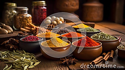 Natural spices in cups, aesthetic studio shot Stock Photo