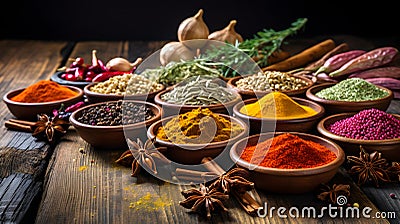 Natural spices in cups, aesthetic studio shot Stock Photo