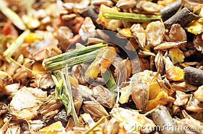 Natural sportive muesli background. for horse. macro. selective Stock Photo