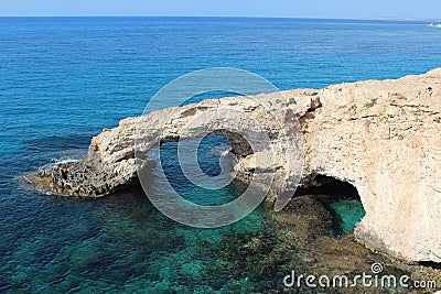 Natural stone Love Bridge in Cyprus Ayia Napa. Stock Photo