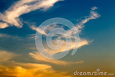 Natural sunset /sunrise with beautiful clouds. Bright Dramatic Sky in warm colors Stock Photo