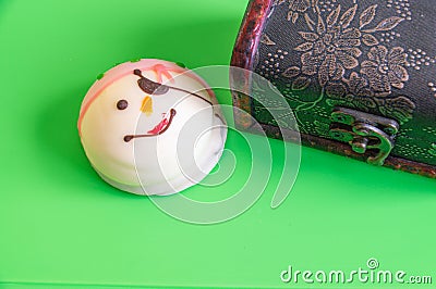 Pirate cake with a smile and a chest for children. Stock Photo