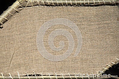 Natural textured canvas in frame. Burlap Background Stock Photo