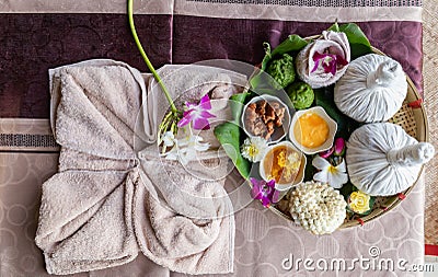 Natural thai aroma massage in thai spa Thai Spa aromatherapy. Massage spa body treatment aroma for healthy.Lifestyle Healthy Stock Photo