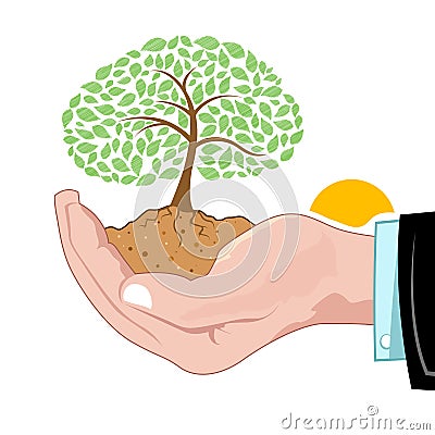 Natural tree growing on hand Vector Illustration