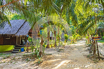Natural tropical Thai beach jungle resort with wooden cottages Thailand Stock Photo