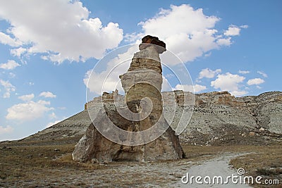 Natural valley with volcanic tuff stone rocks in Pasabag in Cappadocia, Turkey. Stock Photo