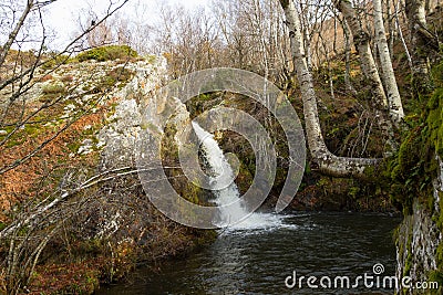 Waterfall between Beech Rocks and Moss Stock Photo