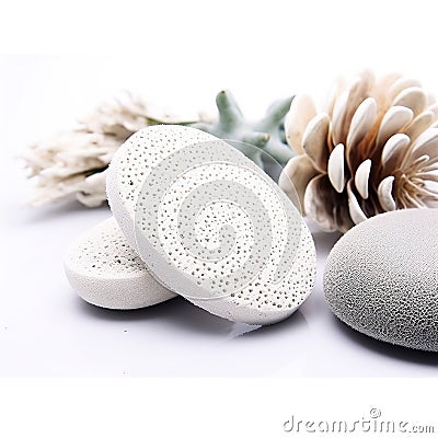Natural white pumice stone for skin exfoliation. Pumice stone in bath concept. Cartoon Illustration