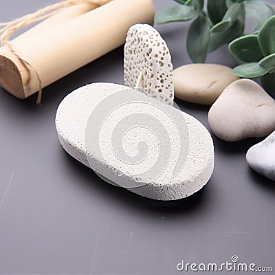 Natural white pumice stone for skin exfoliation. Pumice stone in bath concept. Cartoon Illustration
