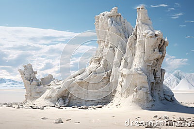 Natural White Rock on Snow Field, Breathtaking Winter Landscape Stock Photo