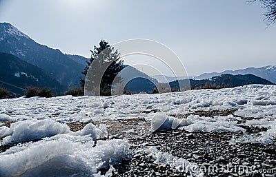 Natural winter background with fresh snow texture at Nathatop, Patnitop Jammu Stock Photo