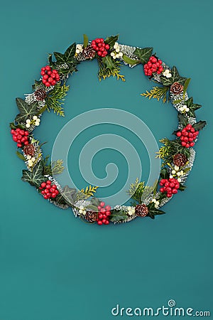 Natural Winter Christmas and New Year Wreath Stock Photo
