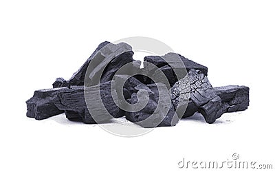Natural wood charcoal Isolated on white. Stock Photo