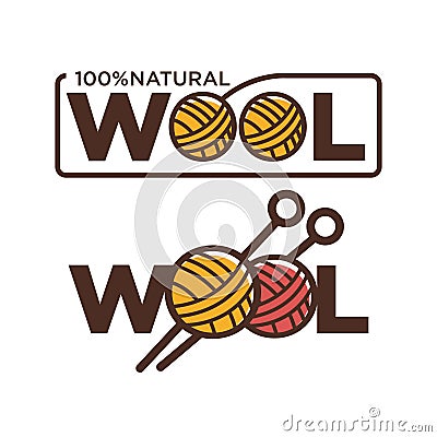Natural wool 100 percent quality threads and needles vector Vector Illustration