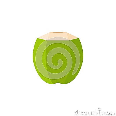 Natural Young Coconut flat design vector illustration. fresh coconut logo suitable for summer, vector design and isolated on white Vector Illustration