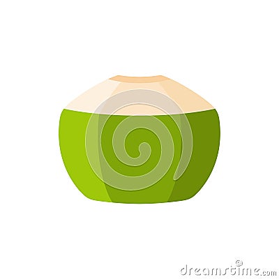 Natural Young Coconut flat design vector illustration. fresh coconut logo suitable for summer, vector design and isolated on white Vector Illustration