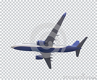 Naturalistic airliner flies on a transparent background. Side view from below. Vector illustration Vector Illustration