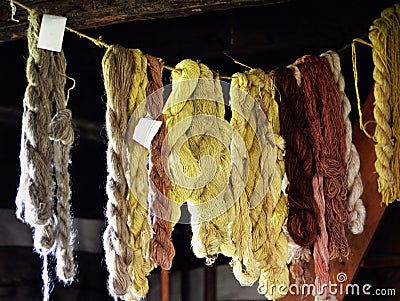 Naturally Died Wool Yarn Hanging Stock Photo