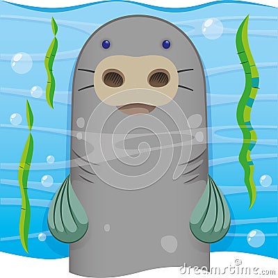 Nature aquatic mammal manatee, dugong Vector Illustration