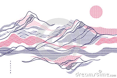 Nature art oriental Japanese style vector abstract background, runny like water shapes . Vector Illustration