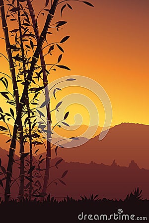 Nature background with bamboo portrait view. Scenery mobile wallpaper Vector Illustration