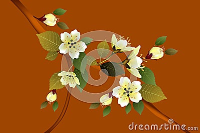 Nature background with blossom branch of pink sakura flowers. Vector Illustration