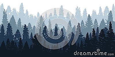 Nature background with coniferous forest landscape in different blue tones Stock Photo