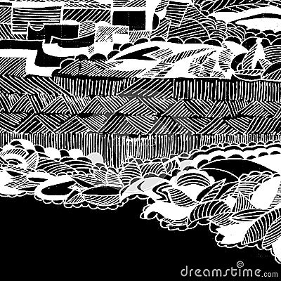 Nature background in the style of doodling. Monochrome Drawn Pattern Stock Photo