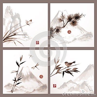 Nature backgrounds in Japanese style Vector Illustration