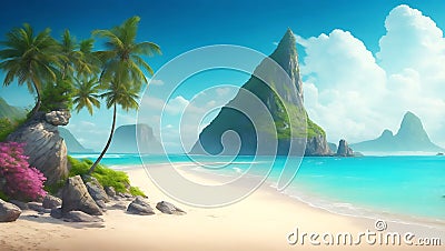Nature beauty blue water sandy coastlines and majestic mountains Ai Generated Stock Photo