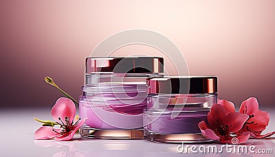 Nature beauty in a jar, pink moisturizer for women generated by AI Stock Photo