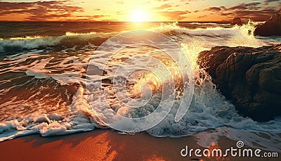 Nature beauty in a tranquil scene sunset, water, sand, surf generated by AI Stock Photo