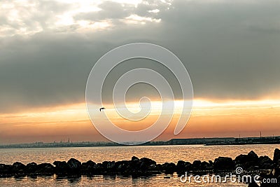 sea ocean beach, water sky clouds sun Stock Photo