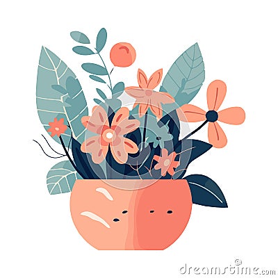 Nature bouquet blossoms in ornate flower pot Vector Illustration