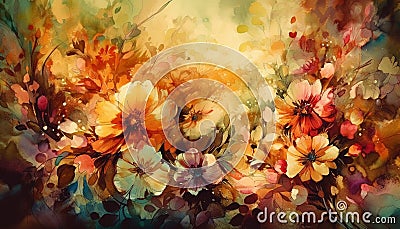 Nature bouquet, painted in vibrant watercolor flowers generated by AI Stock Photo