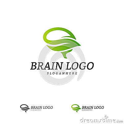 Nature Brain Logo Vector Template. Brain Mind with Leaf Logo Concepts Vector Illustration