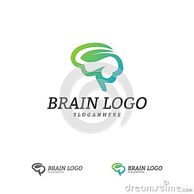 Nature Brain Logo Vector Template. Brain Mind with Leaf Logo Concepts Vector Illustration