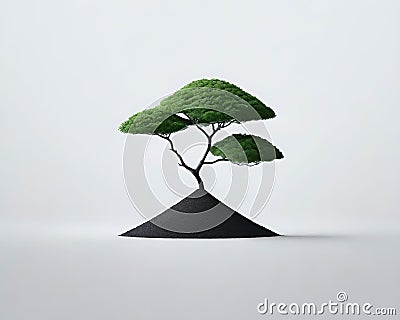 Nature concept.Tree in the ground as a symbol of nature. Cartoon Illustration