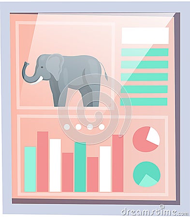 Statistical poster about population of elephant in nature. Researching statistics about huge mammal Vector Illustration