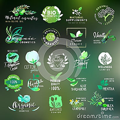 Nature and cosmetics labels and stickers collection Cartoon Illustration