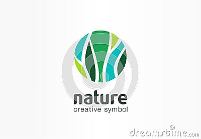 Nature creative symbol organic concept. Bio herbal health care abstract business eco logo. Fresh food, circle package Vector Illustration