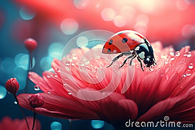 Insect daisy ladybug red ladybird bug macro wildlife close flower nature small beauty Stock Photo