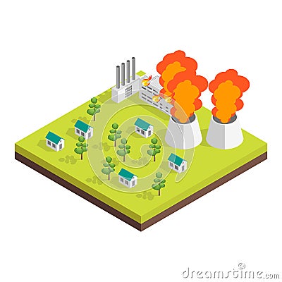 Nature Disaster Concept 3d Isometric View. Vector Vector Illustration