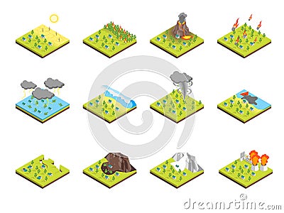 Nature Disaster Concept Set 3d Isometric View. Vector Vector Illustration