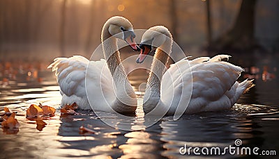 Nature elegance reflected in the tranquil pond, swans in love generated by AI Stock Photo