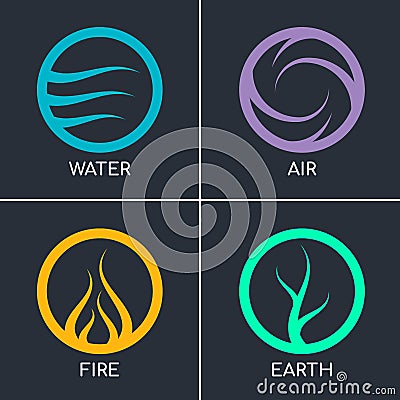 Nature 4 elements in circle abstract icon sign wiht Water, Fire, Earth, Air. vector design Vector Illustration