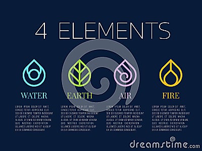 Nature 4 elements in Coil line border abstract drop water icon sign. Water, Fire, Earth, wind. vector design Vector Illustration