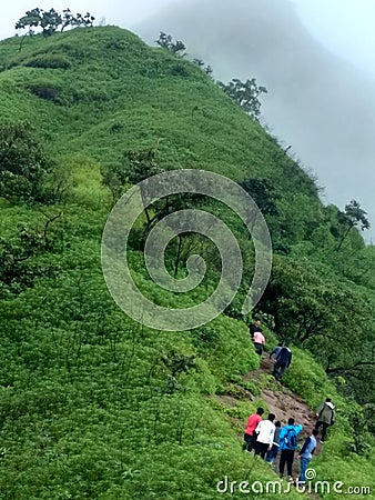 Nature Enjoyment - Friends with Rajgadh fort tracking Editorial Stock Photo