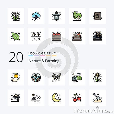 20 Nature And Farming Line Filled Color icon Pack like scarecrow farm farm agriculture cloud Vector Illustration